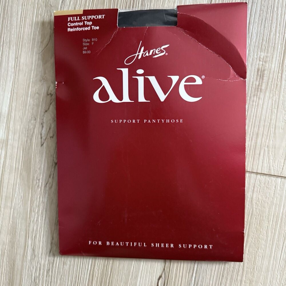 HANES ALIVE Full Support Control Top Reinforced Toe Pantyhose 810  Jet Black  F